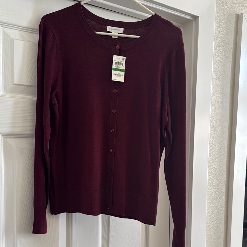 Charter Club Deep Red Button-Up Sweater